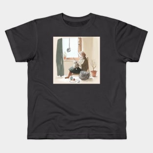 Woman Knitting at Home Kids T-Shirt